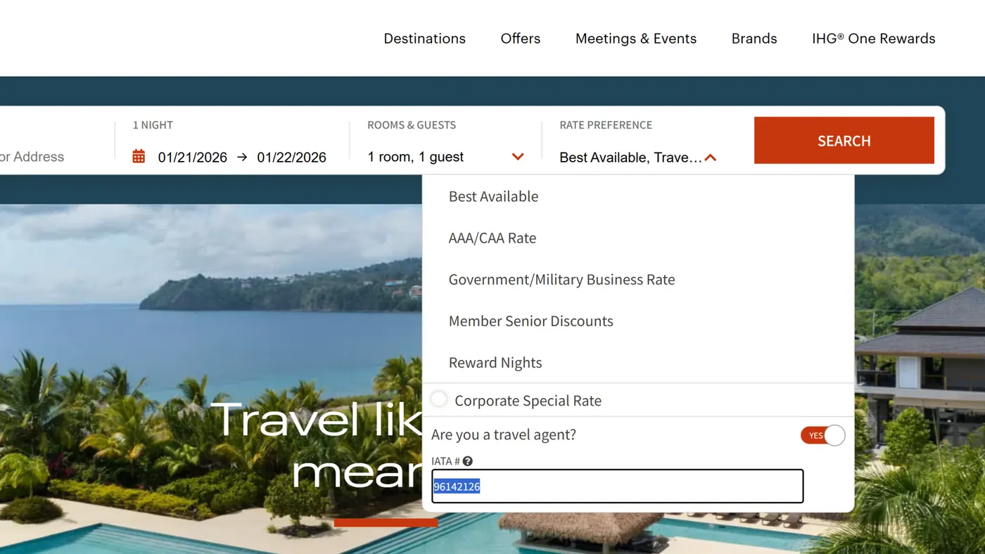 洲际酒店集团 — 访问 IHG 官网并设置 IATA 代码
